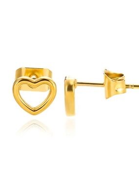Gold Open Heart Stud Earrings | Dainty Minimal | Gold PVD Coated